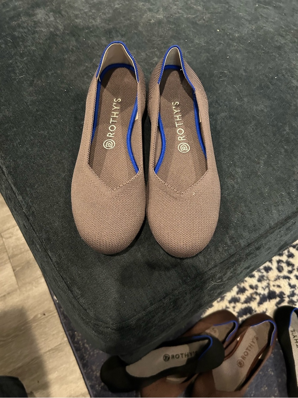 Rothy's Brown Knit Ballet Flats with Blue Trim